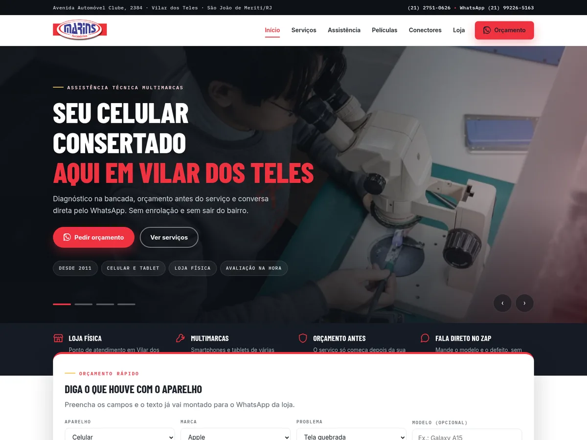 Site Marins Celulares, projeto da VIGHOME